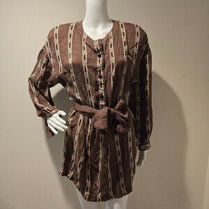 Vintage Anne Crimmins for Umi Silk Tie Front Blouse Brown Black Stripe 12